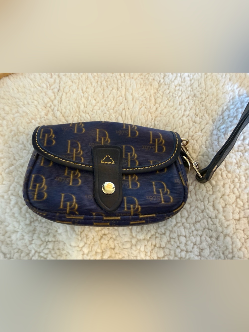 Dooney & Bourke Blue And Gold Monogram Snap Closure Wristlet Excellent Condition